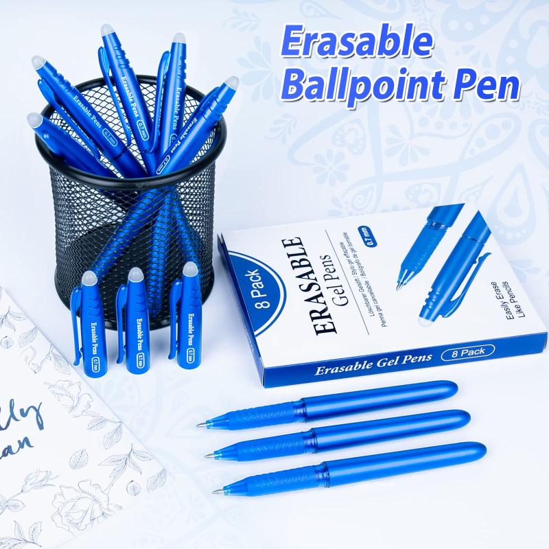 Erasable Ballpoint Pen 0.7mm Rollerball Gel w/ Eraser for School Office Students
