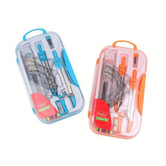 10pcs Geometry Compass Set w/ Storage Box Rulers Protractor Eraser Sharpener Pen