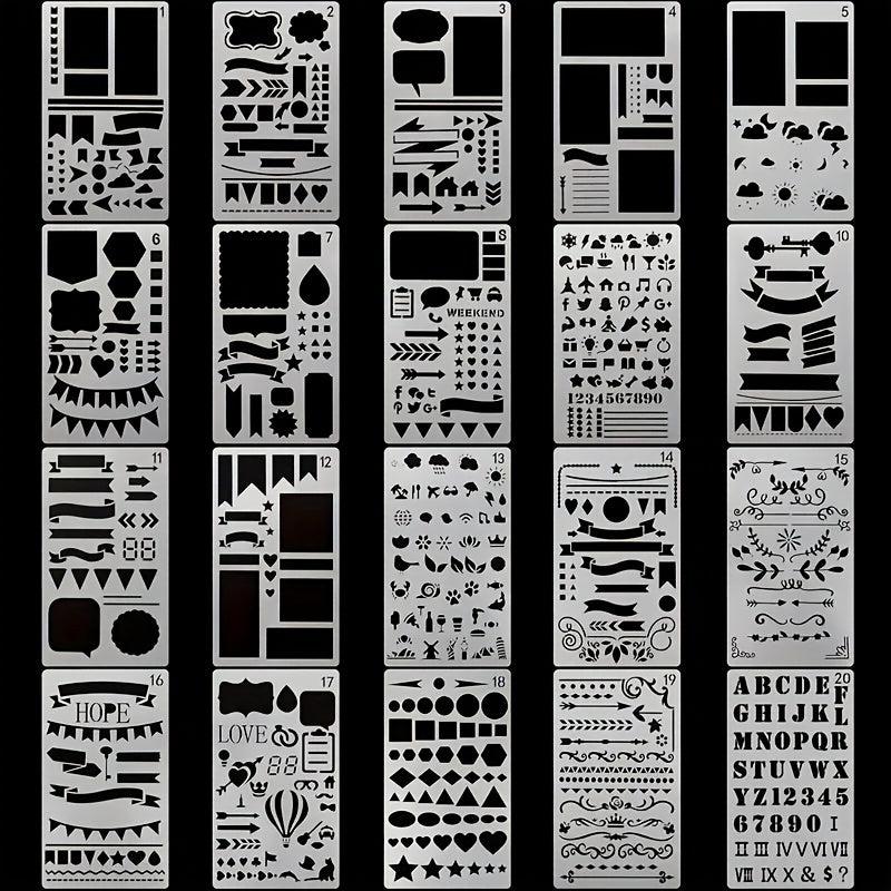20pcs Journal Stencils Planner Stencils For Bullet Dot Journal Notebook