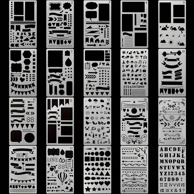 20pcs Journal Stencils Planner Stencils For Bullet Dot Journal Notebook