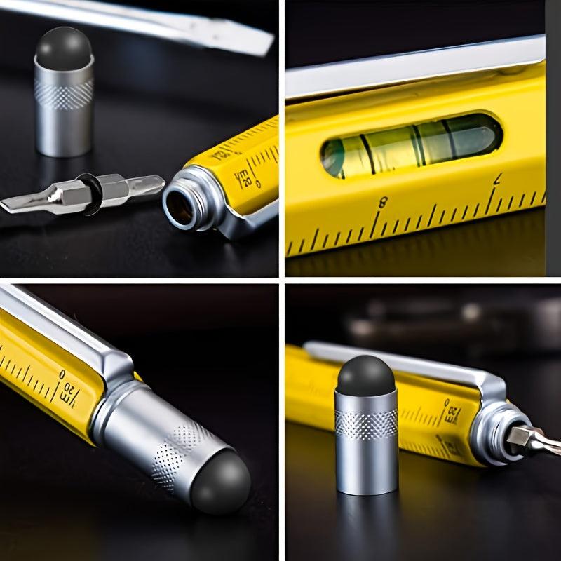 6-In-1 Metal Ballpoint Pen w/ Scale Screwdriver Touch Screen Tool