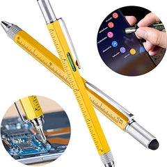 6-In-1 Metal Ballpoint Pen w/ Scale Screwdriver Touch Screen Tool