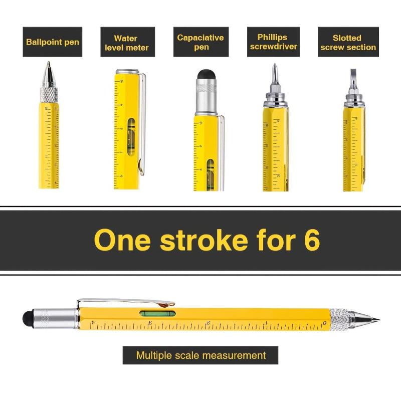 6-In-1 Metal Ballpoint Pen w/ Scale Screwdriver Touch Screen Tool