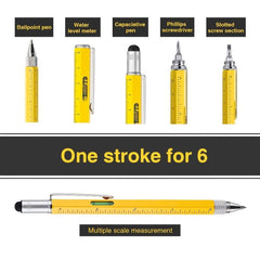 6-In-1 Metal Ballpoint Pen w/ Scale Screwdriver Touch Screen Tool