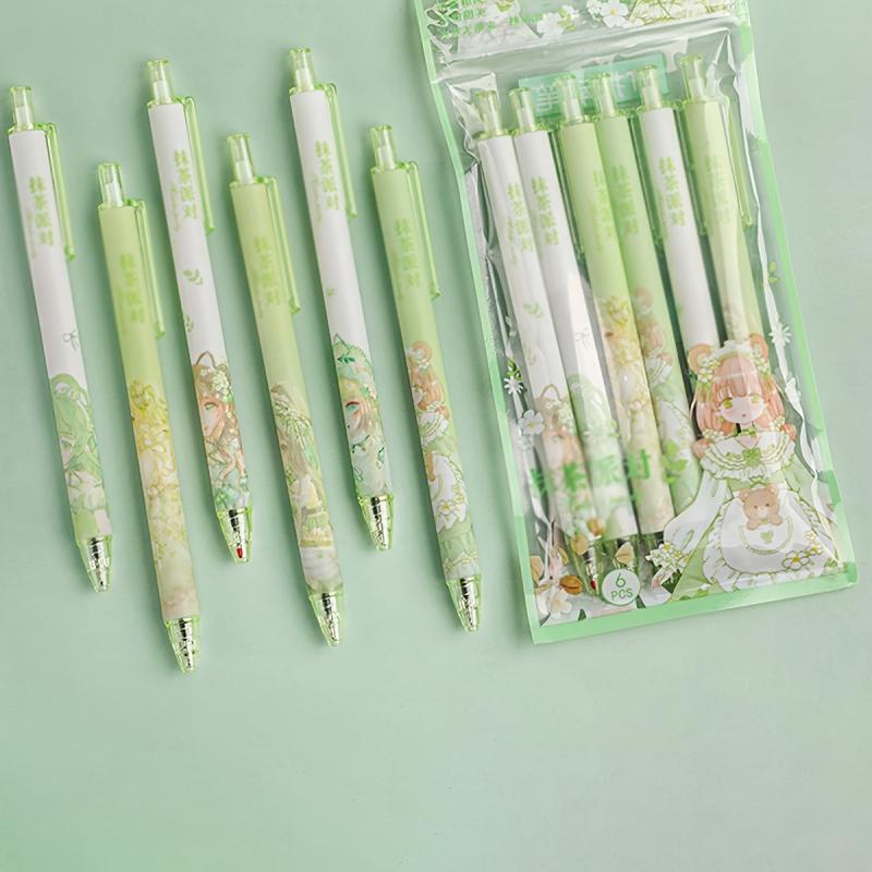 6pcs Matcha Theme Gel Pens for Party Favors & Crafts