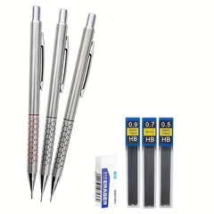 7pcs Metal Mech Pencil Set 0.5 0.7 0.9mm Students Writing Art Drawing