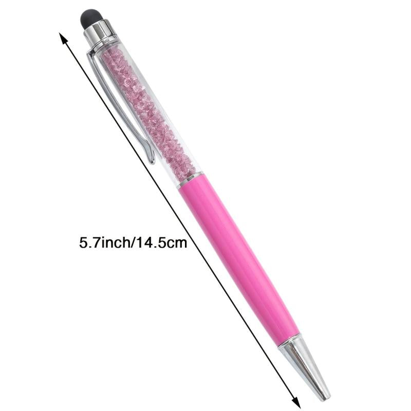 6pcs 2 in 1 Crystal Pens Stylus Metal Gem Ink Ballpoint 6 Colors