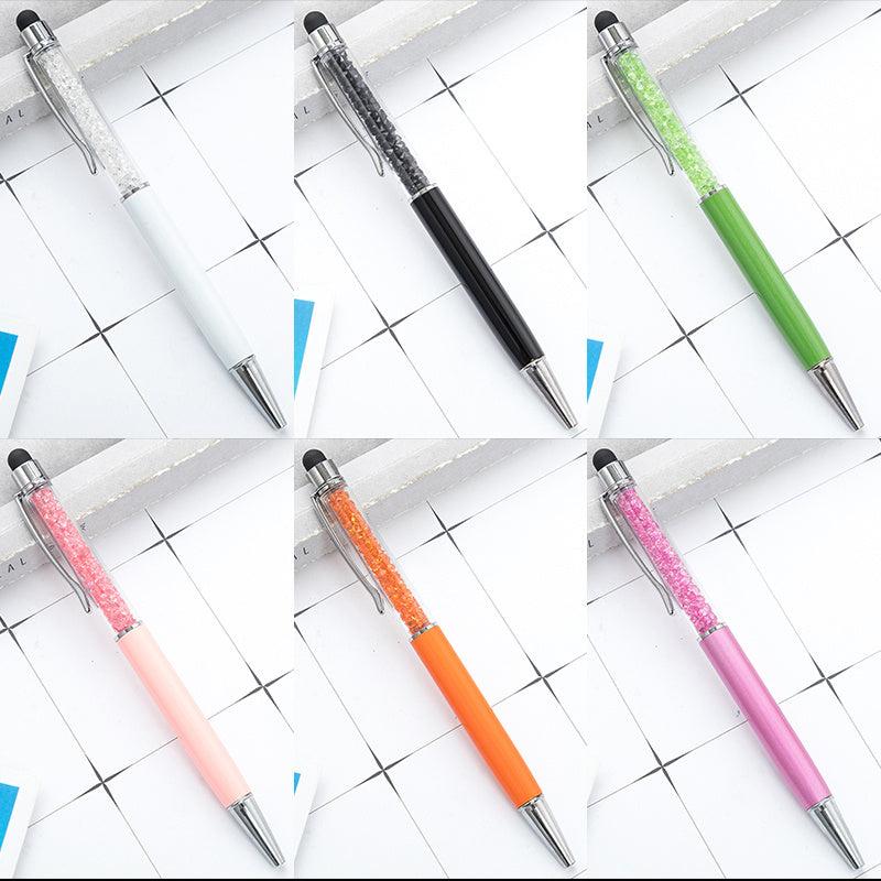 6pcs 2 in 1 Crystal Pens Stylus Metal Gem Ink Ballpoint 6 Colors