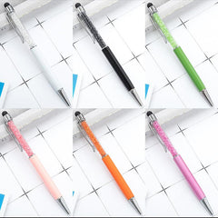 6pcs 2 in 1 Crystal Pens Stylus Metal Gem Ink Ballpoint 6 Colors