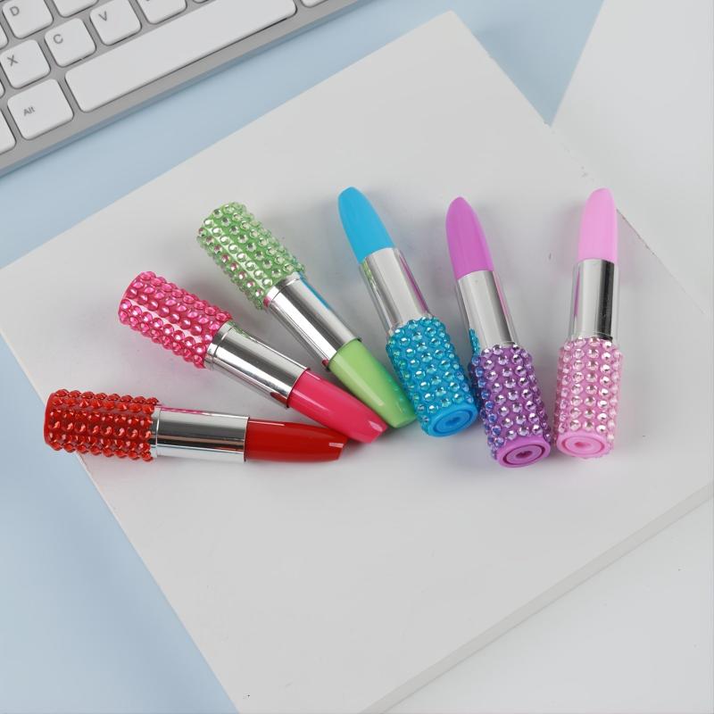 6pcs Rhinestone Lipstick Ballpoint Pen 3.9 Inch