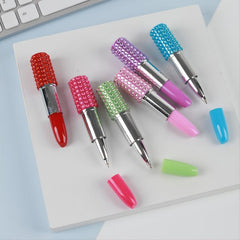 6pcs Rhinestone Lipstick Ballpoint Pen 3.9 Inch