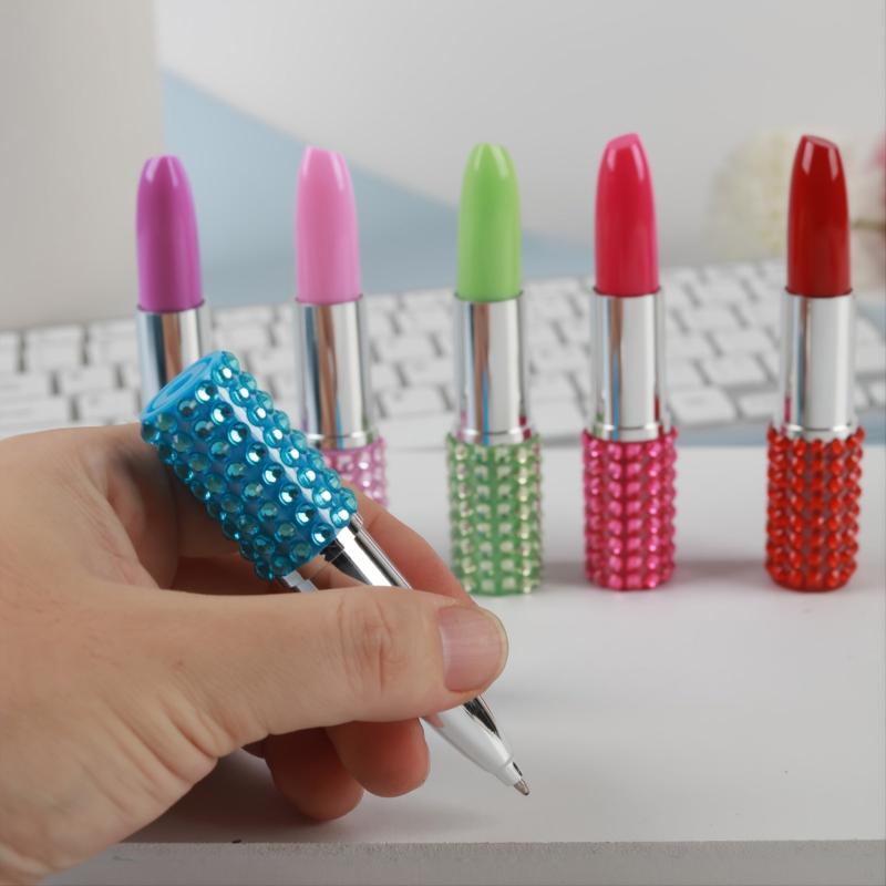 6pcs Rhinestone Lipstick Ballpoint Pen 3.9 Inch