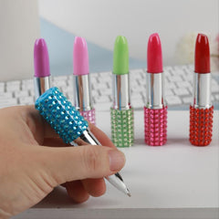 6pcs Rhinestone Lipstick Ballpoint Pen 3.9 Inch