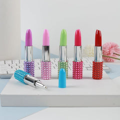 6pcs Rhinestone Lipstick Ballpoint Pen 3.9 Inch
