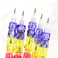 5pcs Stackable Pencils Cartoon Bear Bullet Pencil No Sharpen Replaceable Refill