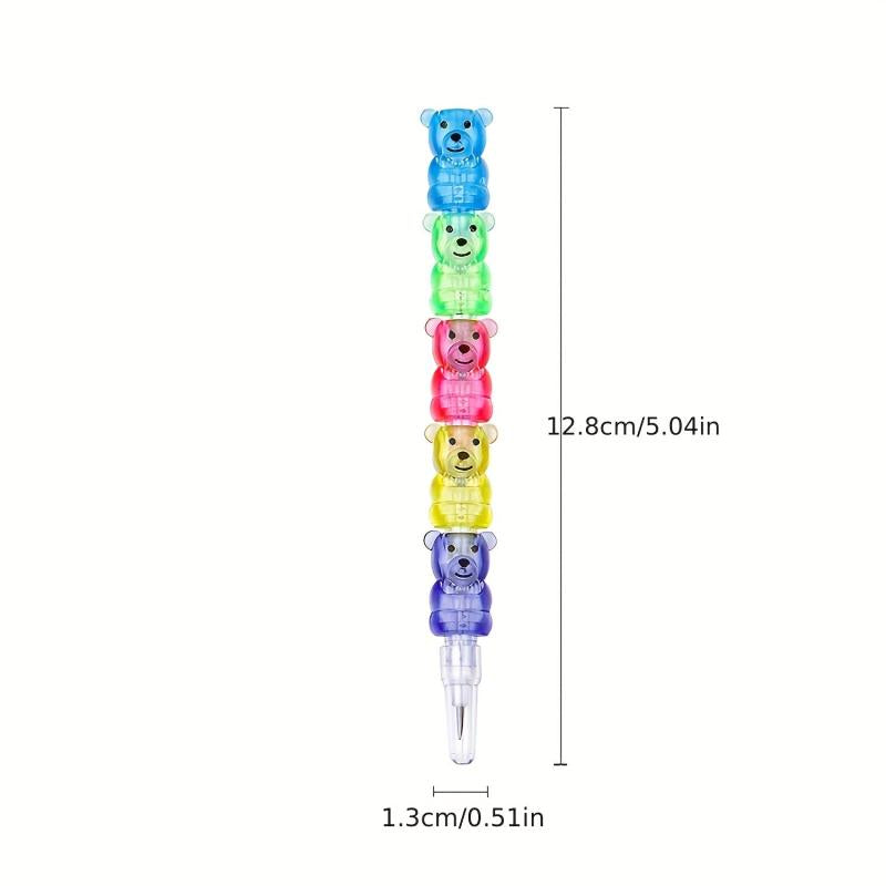 5pcs Stackable Pencils Cartoon Bear Bullet Pencil No Sharpen Replaceable Refill