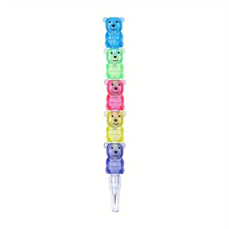 5pcs Stackable Pencils Cartoon Bear Bullet Pencil No Sharpen Replaceable Refill