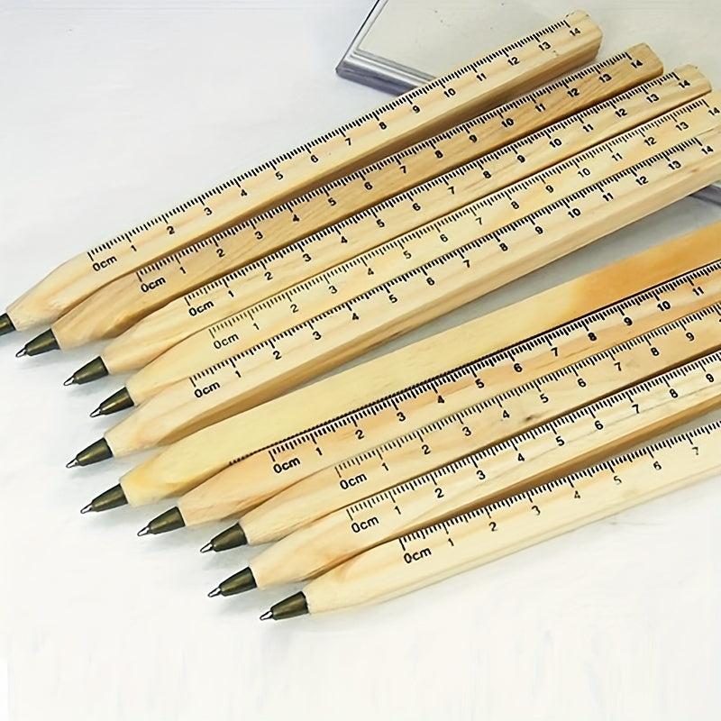 3pcs Multifunctional Ballpoint Pens with Wooden Ruler for School & Office