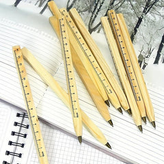 3pcs Multifunctional Ballpoint Pens with Wooden Ruler for School & Office