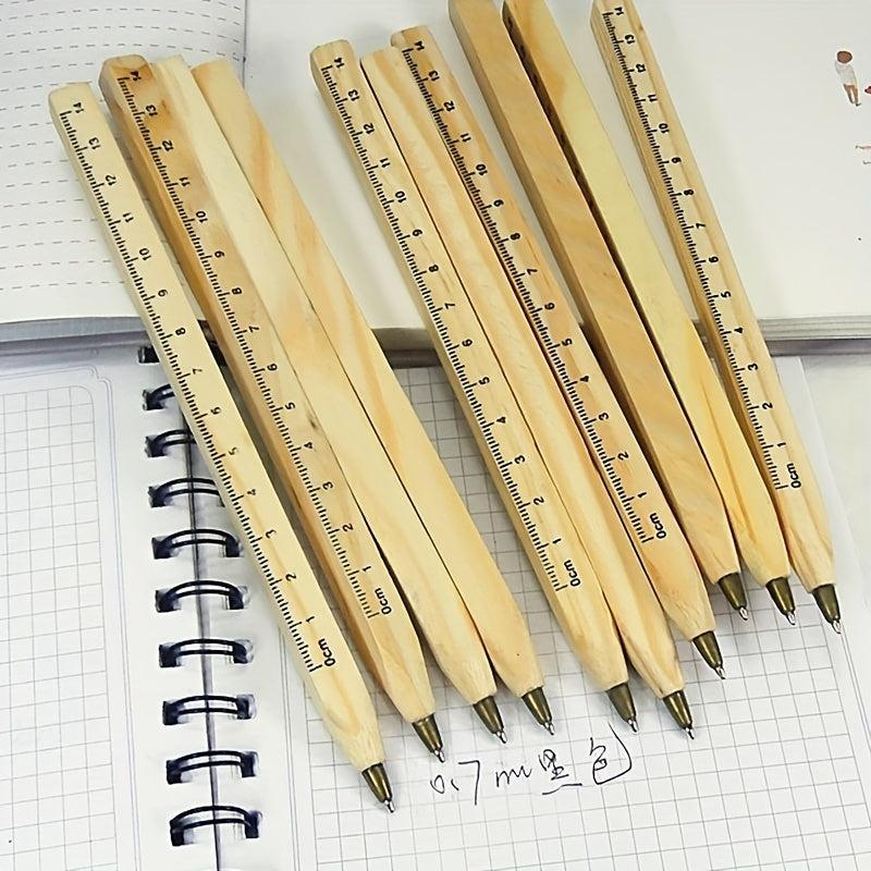 3pcs Multifunctional Ballpoint Pens with Wooden Ruler for School & Office