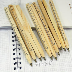 3pcs Multifunctional Ballpoint Pens with Wooden Ruler for School & Office