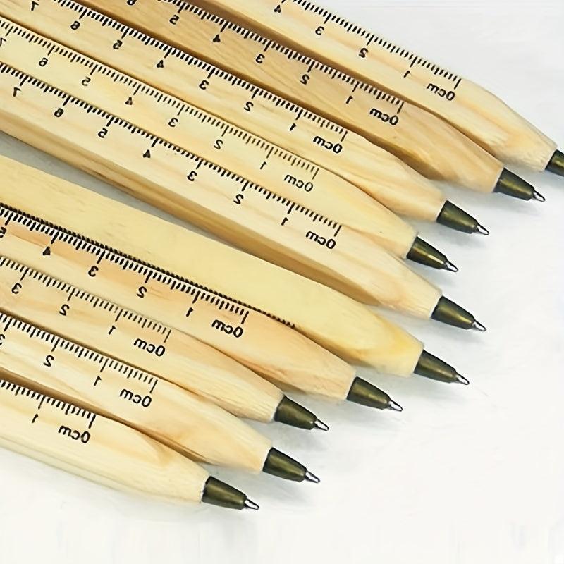 3pcs Multifunctional Ballpoint Pens with Wooden Ruler for School & Office