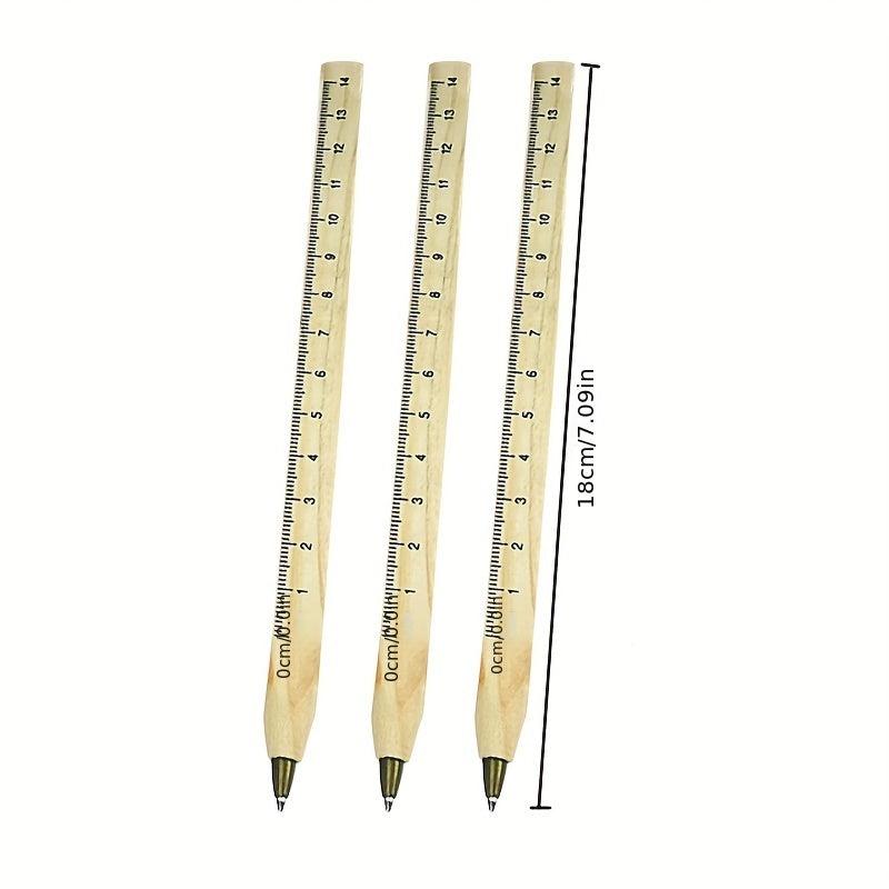3pcs Multifunctional Ballpoint Pens with Wooden Ruler for School & Office