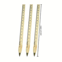 3pcs Multifunctional Ballpoint Pens with Wooden Ruler for School & Office