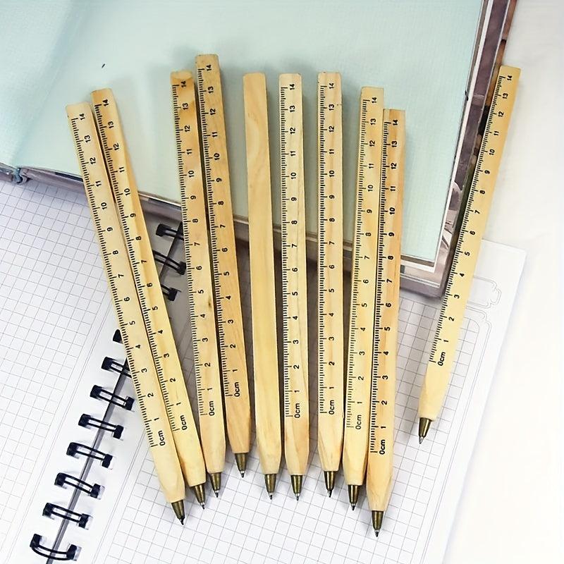 3pcs Multifunctional Ballpoint Pens with Wooden Ruler for School & Office
