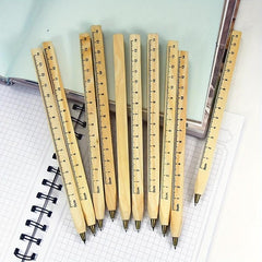 3pcs Multifunctional Ballpoint Pens with Wooden Ruler for School & Office