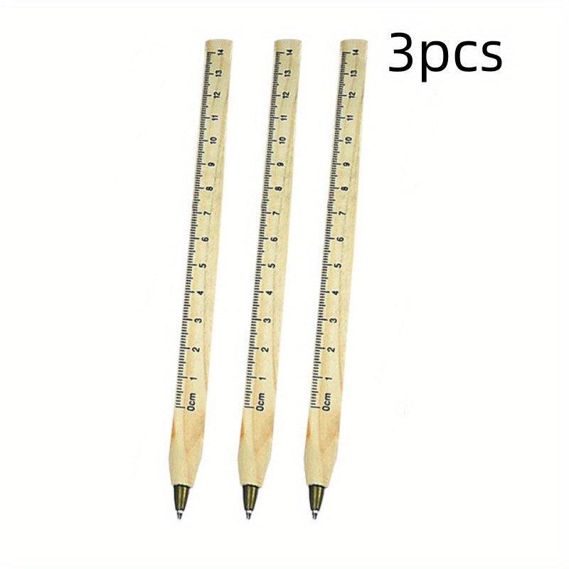 3pcs Multifunctional Ballpoint Pens with Wooden Ruler for School & Office