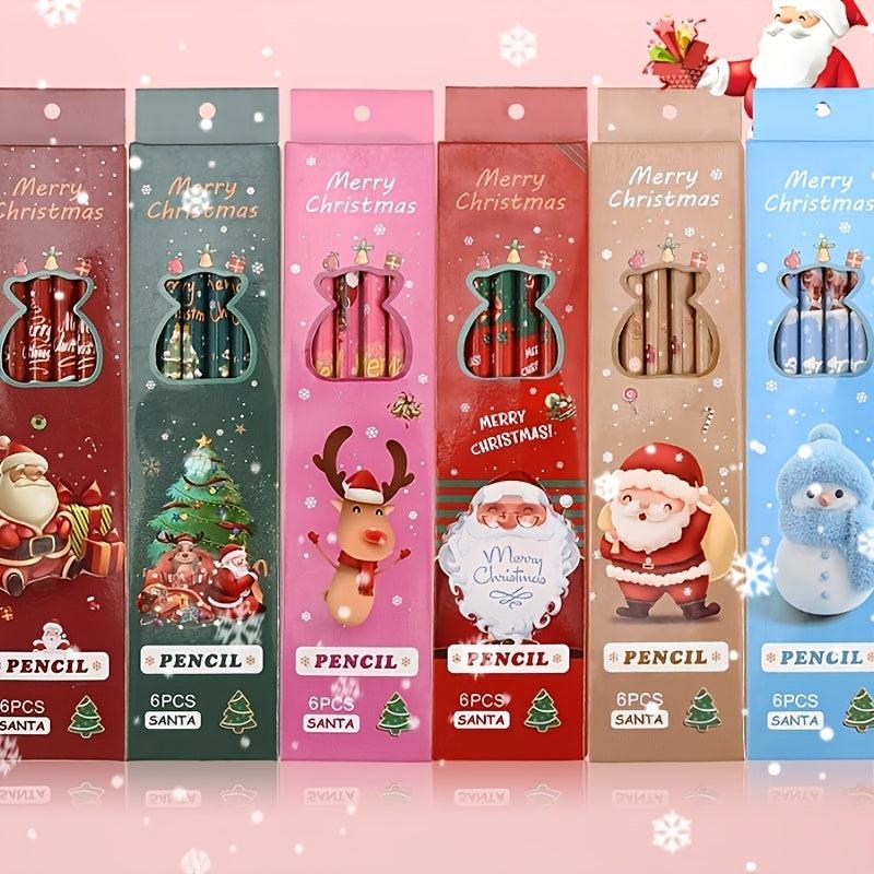 6pcs Christmas Funny Cartoon Pencil Set for Kids School Supplies