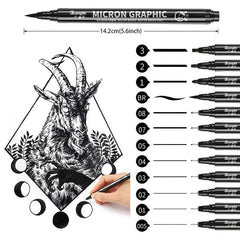 12pcs Waterproof Ink Fineliner Pens Set for Art Sketching Watercolor Multiliner