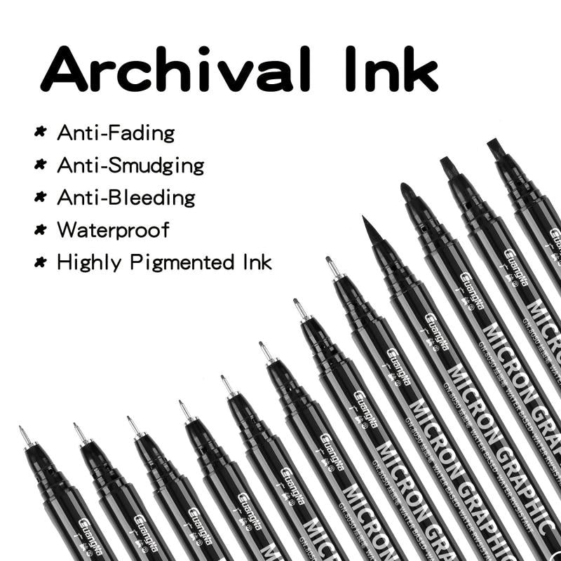 12pcs Waterproof Ink Fineliner Pens Set for Art Sketching Watercolor Multiliner