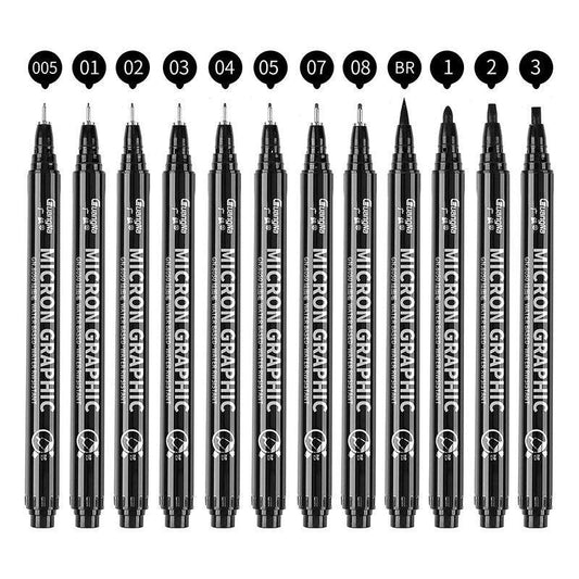 12pcs Waterproof Ink Fineliner Pens Set for Art Sketching Watercolor Multiliner