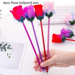 Cartoon Rose Ballpoint Pens Set, Ideal for Students