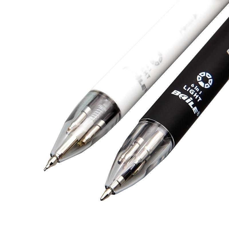 6-in-1 Multicolor Ballpoint Pens with Pencil
