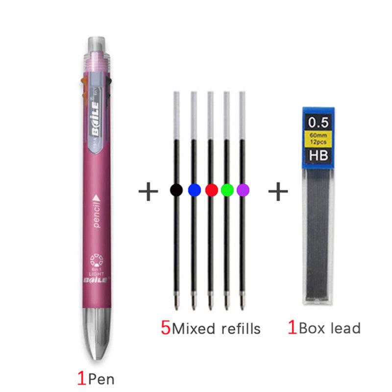 6-in-1 Multicolor Ballpoint Pens with Pencil