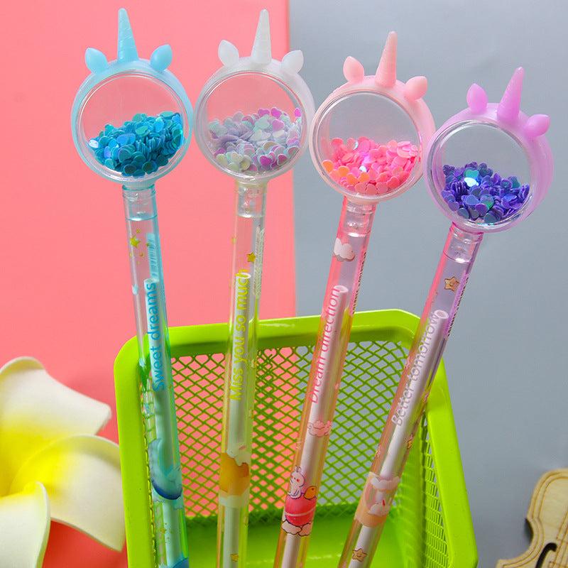 4pcs Unicorn Sequin Gel Pens Student Gift 0.5mm Refill for Writing & Signing