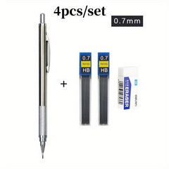 4pcs Mechanical Pencil Set 0.5-2.0mm Office School Writing Art Metal Automatic