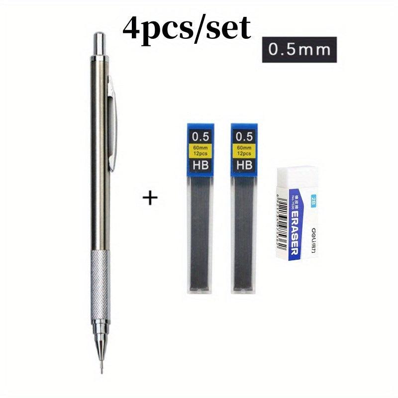 4pcs Mechanical Pencil Set 0.5-2.0mm Office School Writing Art Metal Automatic