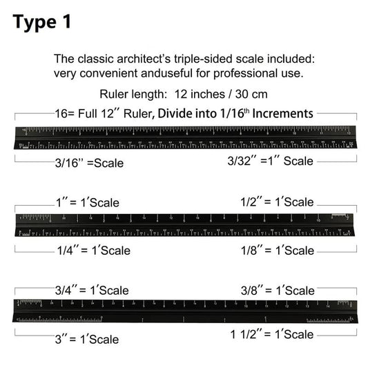 12'' Laser Etched Aluminum Architect Triangular Ruler