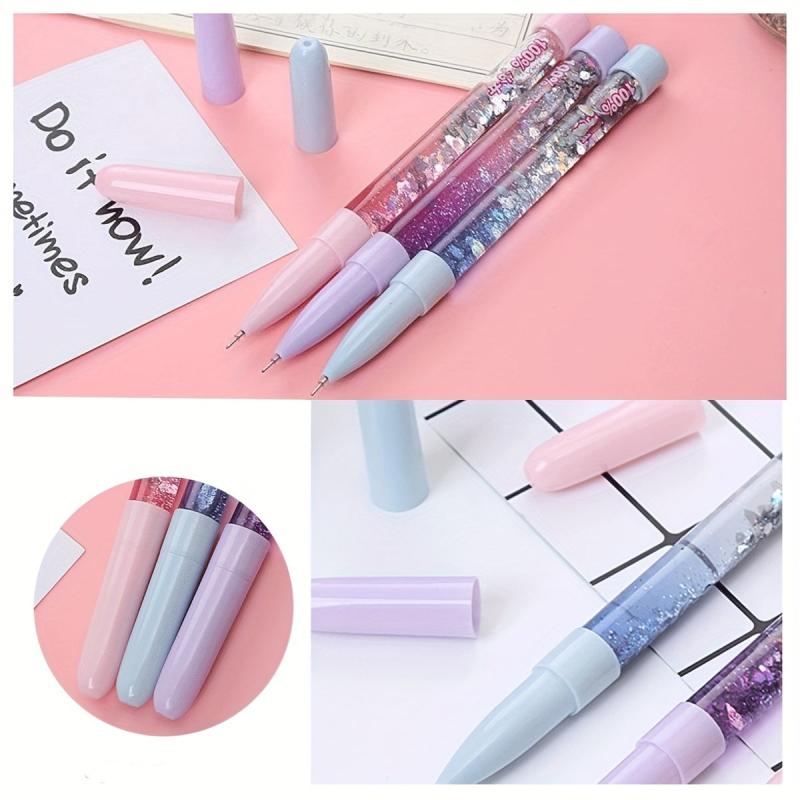 2pcs Quicksand Gel Pen With 10 Refill Christmas Pen 0.5mm Girl Heart Liquid