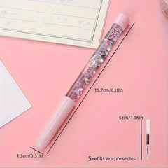 2pcs Quicksand Gel Pen With 10 Refill Christmas Pen 0.5mm Girl Heart Liquid