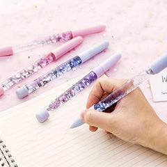 2pcs Quicksand Gel Pen With 10 Refill Christmas Pen 0.5mm Girl Heart Liquid