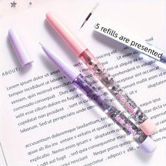 2pcs Quicksand Gel Pen With 10 Refill Christmas Pen 0.5mm Girl Heart Liquid