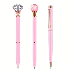 8pcs Pink Ballpoint Pen Set Crystal Diamond Fancy Pens Retractable Ink