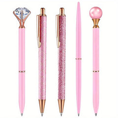 8pcs Pink Ballpoint Pen Set Crystal Diamond Fancy Pens Retractable Ink