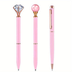 8pcs Pink Ballpoint Pen Set Crystal Diamond Fancy Pens Retractable Ink