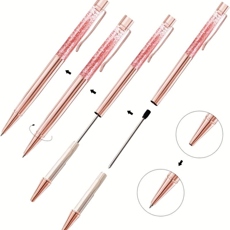 Rose Golden Ballpoint Pens with Quicksand Sparkle - Perfect Gift for Girls
